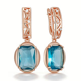 14K Gold Filled High Quality Square Blue AAA Zircon Crystals Drop Earrings