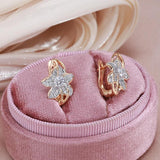 Stunning Vintage Style Rolled 14K Rose Gold Flower AAA Zircon Diamonds Luxury Earrings, Quality Bride Jewellery