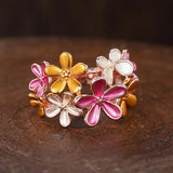 Charming Dainty Colourful Enamel Flower Women Two Tone Ring
