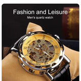 New Luxury Fashion Stainless Steel Skeleton Mechanical Business Watch With Black Leather Strap - The Jewellery Supermarket