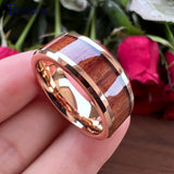 New Koa Wood Inlay Beveled Polished 6mm 8mm Tungsten Ring for Men Women