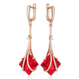 14K Rolled Gold Luxury White or Red AAA Zircon Crystals Long Drop Earrings