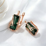 14K Gold Filled Green Square AAA Zircon Crystals Long Drop Earrings Vintage Jewellery