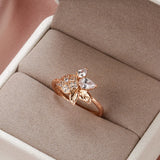 14K Gold Filled Water Drop AAA Zircon Diamonds Luxury New Crystal Flower Women Rings
