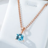 14K Gold Filled Cube AAA Blue Zircon Women's Luxury Long Fashion Pendant And Necklace