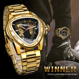 Fashion Top Brand Triangle Men's Automatic Mechanical Hollow Luxury Golden Full Stainless Steel Men's Wrist Watches