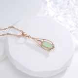 Luxury 14K Rolled Rose Gold AAA Zircon Green Emerald  Drop Pendant Necklace - Vintage Style Fine Jewellery