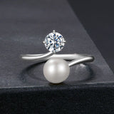 Luxury Round VVS1 D Colour 0.5CT Moissanite Freshwater Pearl Open Silver Ring