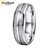 Double Groove White Meteorite Inlay 6MM 8MM Tungsten Wedding Ring Men And Women