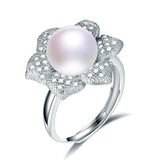 Multicolour Freshwater Pearl AAA Zircon Diamonds Flower Design Silver Rings