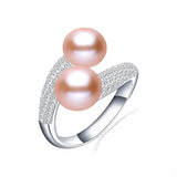 Double white pink purple black Freshwater Pearl AAA Zircon Diamonds Silver Rings