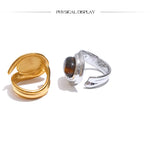 18K Gold Plated Popular Stainless Steel Natural Tiger Stone Geometric Charm Ring