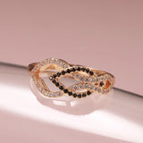 Lovely Crossing Hollow Filled 14K Rose Gold Full Black White AAA+ Zircon Diamonds Women Rings - Fashion Jewellery