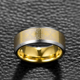 New Electric Gold Color Laser Cross Pattern Tungsten Steel Ring - Christian Wedding Rings for Men Best Gifts - The Jewellery Supermarket