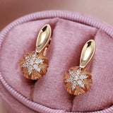 14K Rolled Gold New Circle Hollow Snowflake Inlay AAA Zircon Diamonds Hoop Earrings
