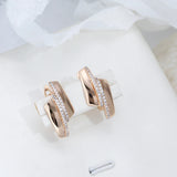 14K Rolled Gold Minimalist Design Smooth Metal Double AAA Zircon Diamonds Earrings