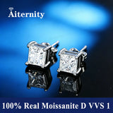 Princess Cut Moissanite Diamonds Stud Earrings with GRA Certificate, Silver Jewellery
