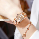 Elegant Luxury Brand Female Wristwatches - Rectangular Zircon Diamonds Steel Waterproof Original Womens Watch