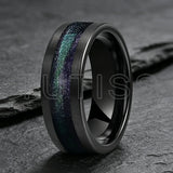 Flowing Sand/Green Grass Agate Inlay High Polished Dome 8mm Tungsten Carbide Rings
