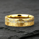 6/8mm Hammered Offset Groove Inlaid Moonstone Gold Foil Tungsten Carbide Rings