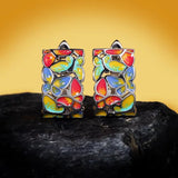 Fashion Niche Colours Butterfly Hanmade Enamel flower Silver Stud Earrings