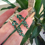 14 Karat Rolled Gold Vintage Green AAA Zircon Crystals Leaf Luxury Dangle Earrings