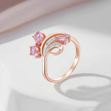 14K Gold Filled Rose and Silver Colour AAA Pink Zircon Crystal Floral Design Two-Tone Ring