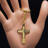 Popular Stainless Steel Long JESUS CROSS Necklaces - Gold Colour Chain Christian Necklaces Jewellery - The Jewellery Supermarket