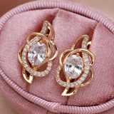 14K Rolled Gold AAA Zircon Diamonds Earrings Heart & Arrow Carve Loops Drop Earrings