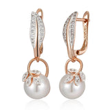 14 Karat Rolled Gold Grey Pearl AAA Zircon Diamonds Women's Long Drop Luxury Earrings