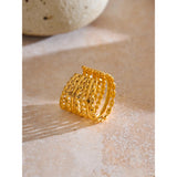 18K Gold Plated Personalized Stainless Steel Layered Wide Golden Ring