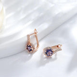 Vintage Style 14K Rolled Rose Gold Full AAA Zircon Crystal Surround Purple Drop Sparkling Earrings for Women