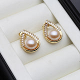 Waterdrop Design Real Multicolour Pearls AAA Zircon Diamonds Silver Stud Earrings