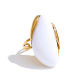18K Gold Plated New Design Brown Green Beige Resin Geometric Stainless Steel Ring