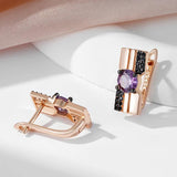 Vintage Design 14K Filled Rose Gold Purple AAA Zircon Cystals Black Colour Earrings Fashion Party Fine Jewellery