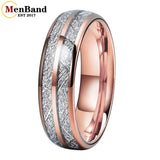 Double Groove White Meteorite Inlay 6MM 8MM Tungsten Wedding Ring Men And Women