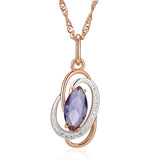 Luxury 14K Rolled Rose Gold AAA Purple Zircon Crystal Hollow Oval Pendant Necklace - Vintage Style Jewellery