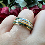 Bright Meteorite and Malachite Inlay 8MM Tungsten Carbide Wedding Men Women Ring