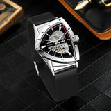 High Quality Watch for Men Triangle Steel Skeleton Mechanical Automatic Movement Waterproof Rubber strap Watches