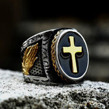 New Arrival 316L Stainless Steel Praying Hands Cross Mens Ring Gold Color Christian Jewellery
