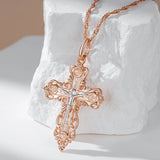 New Orthodox Church Rolled Rose Gold of 14-Karat Purity Cross Necklace - Charming Fine Religious Daily Jewellery