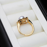 Luxury Flower Pink Black White Purple Grey Pearl AAA Zircon Diamonds Silver Rings