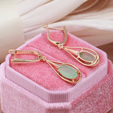 Adorable 14K Rolled Gold Emerald Green Long Drop AAA Zircon Crystal Earrings
