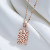 14K Gold Filled Gold Ethnic Square AAA Zircon Diamonds Long Vintage Pendant Necklace