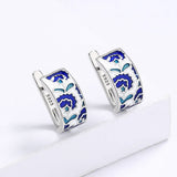 Classic Handmade Blue Enamel Earrings Flower Shape Fashion Stud Earrings