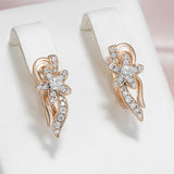 Luxury 14K Rolled Rose Gold AAA Zircon Diamonds Flower Drop Earrings For Women - Vintage Style Fine Jewellery