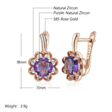 Luxury Round Purple Rolled Rose Gold of 14-Karat purity AAA Zircon Crystals Flower Drop Earrings for Women