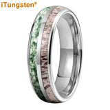 Polished Bevel Edges Deer Antler And Moss Agate Inlay 6/8mm Tungsten Carbide Rings