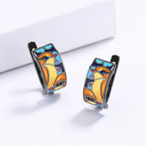 Unique Black Chic Blue Spinel Bird Enamel Handmade Earrings