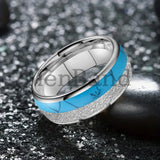 White Meteorite Block-like Turquoise Inlay 6/8MM Tungsten Rings for Men And Women